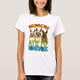 Camiseta Alpacas Ate My Homework Gracioso Amante Alpaca