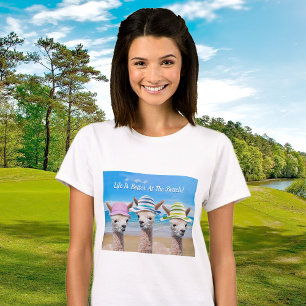 Camiseta Alpacas Divertidas en la Playa con Sombreros, Tu M