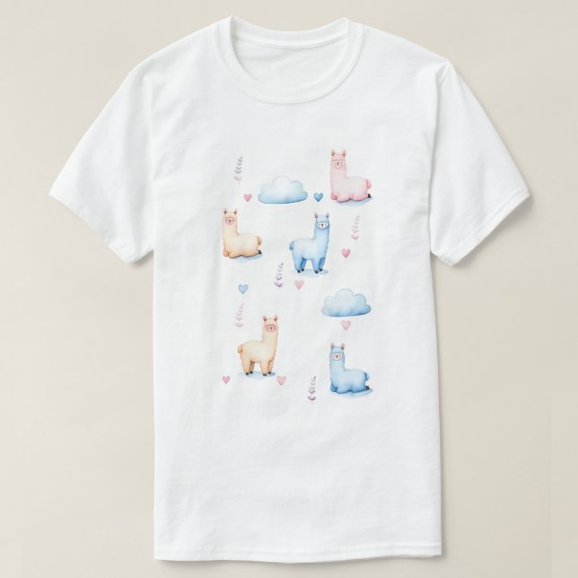Camiseta Alpacas lindas y nubes (Diseño del anverso)