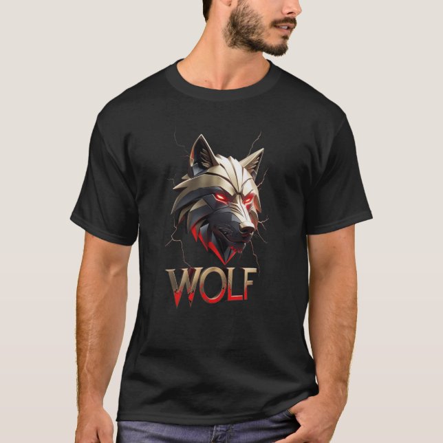 Camiseta Alpha Wolf Head Graphic T-Shirt - Red Glow Eyes (Anverso)