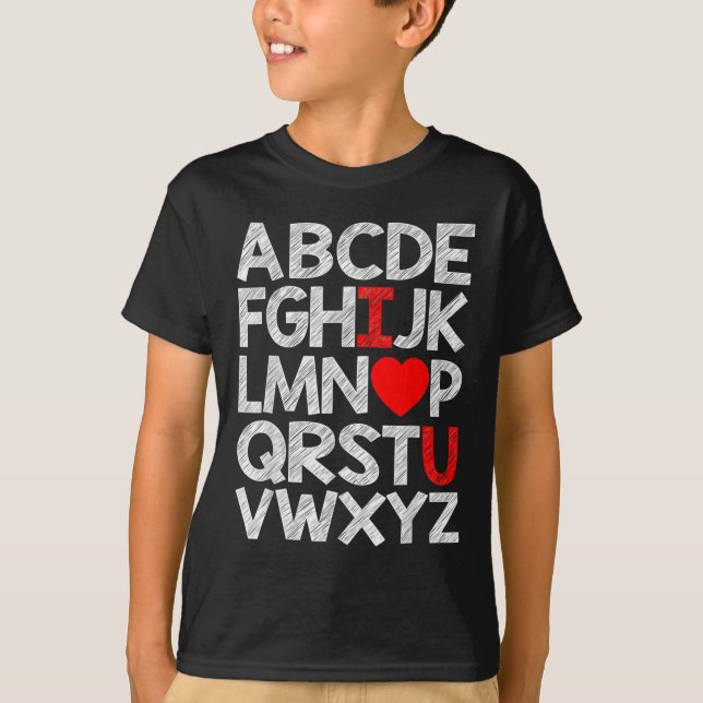 Camiseta Alphabet Abc I Love U T Shirt Día de San Valentín  (Anverso)