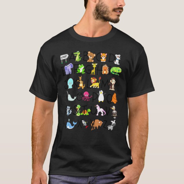 Camiseta Alphabet Animals ABCs Aprender Tee Kids Begin Lear (Anverso)
