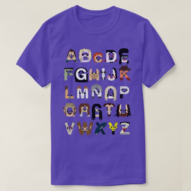 Camiseta Alphabet Horror Icon Character Halloween Holiday F (Diseño del anverso)