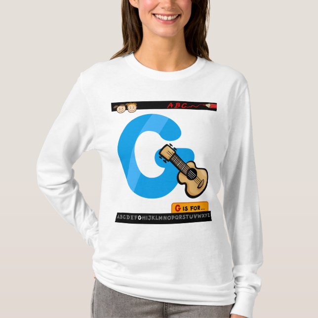 Camiseta Alphabet Letter G is for Guitar (Anverso)