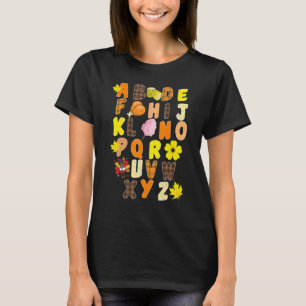 Camiseta Alphabet Turkey Disstume de Acción de Gracias Pree