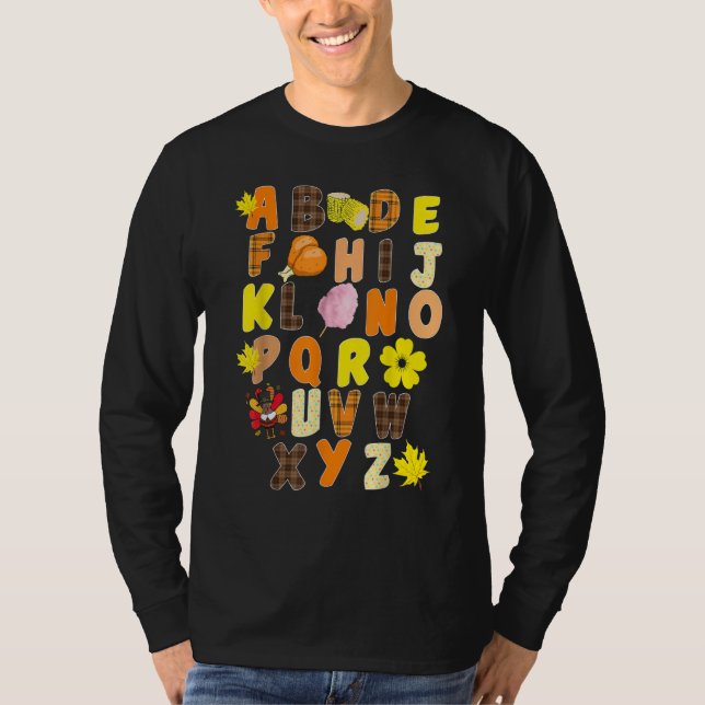 Camiseta Alphabet  Turkey Thanksgiving Costume Preschool Te (Anverso)