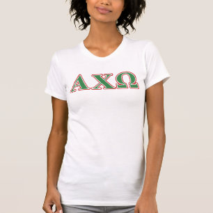 Camiseta Alphi Chi Omega Letras Verdes y Rojas