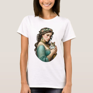 Camiseta Alphonse・, hermoso chica con gato, vintage