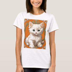 Camiseta Alphonse Mucha Art Nouveau Gatito Blanco