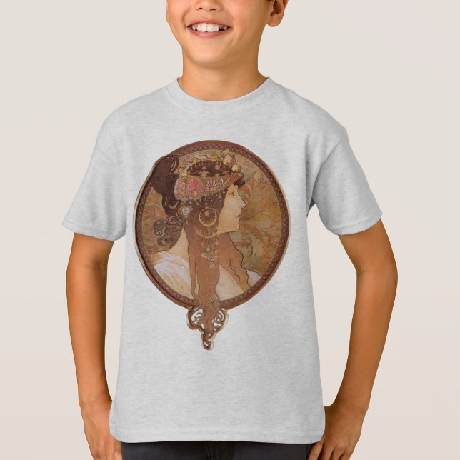 Camiseta Alphonse Mucha Cabeza Bizantina, La Brunette (Anverso)