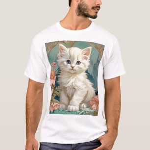 Camiseta Alphonse Mucha Estilo Gato Blanco