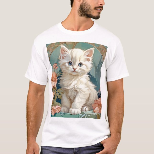 Camiseta Alphonse Mucha Estilo Gato Blanco (Anverso)