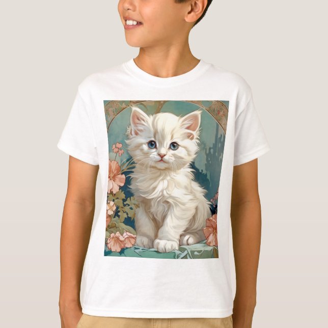 Camiseta Alphonse Mucha Estilo Gato Blanco (Anverso)