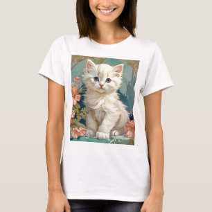 Camiseta Alphonse Mucha Estilo Gato Blanco