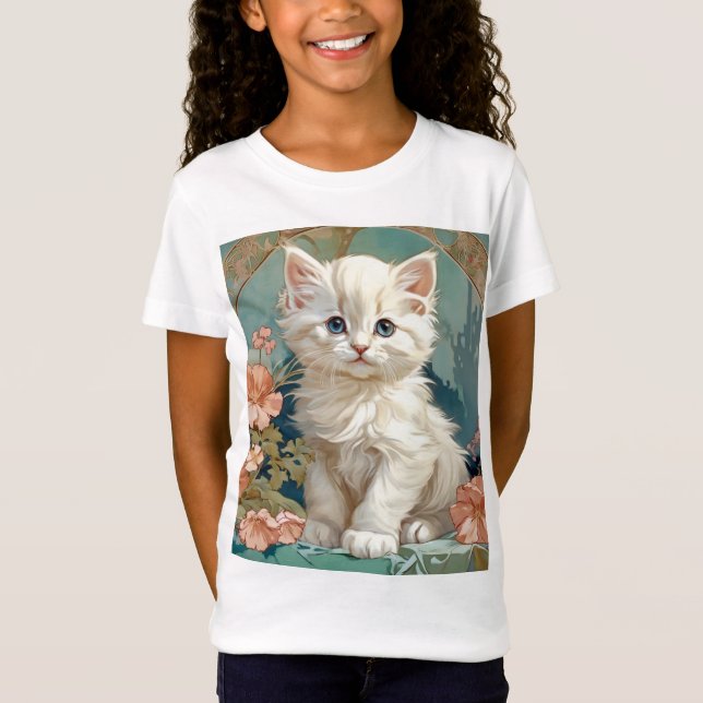 Camiseta Alphonse Mucha Estilo Gato Blanco (Anverso)