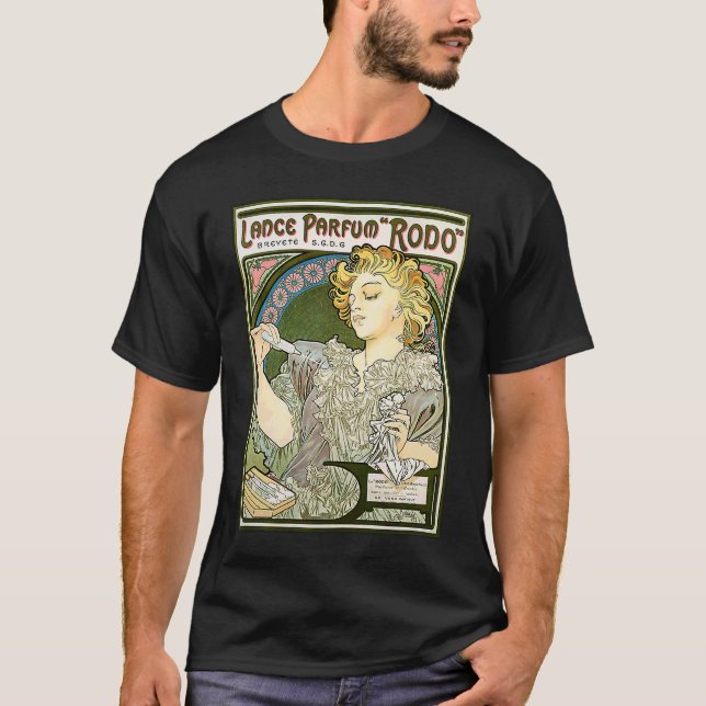 Camiseta Alphonse Mucha lanza perfume Rodo, Nouveau Fine (Anverso)