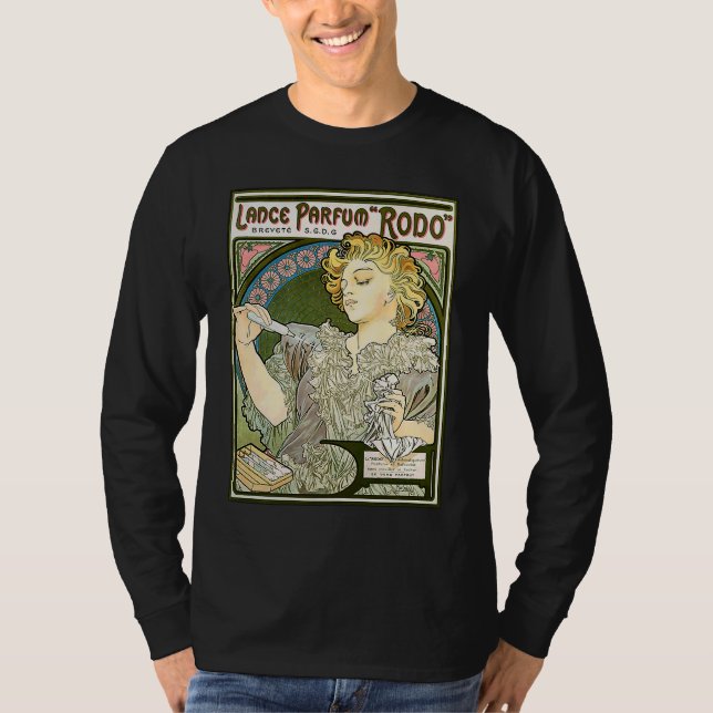 Camiseta Alphonse Mucha lanza perfume Rodo, Nouveau Fine (Anverso)