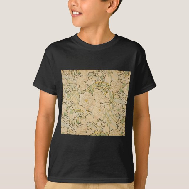 Camiseta Alphonse Mucha Peonies Peony Rosas Fawn 1897 (Anverso)