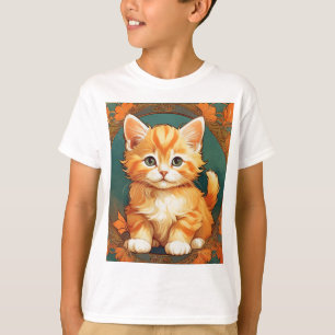 Camiseta Alphonse Mucha Style Naranja Cat