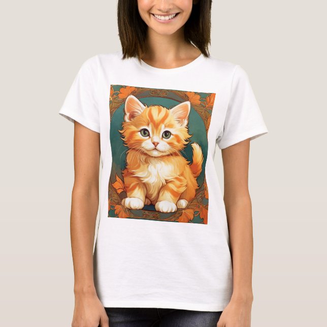 Camiseta Alphonse Mucha Style Naranja Cat (Anverso)
