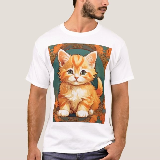 Camiseta Alphonse Mucha Style Naranja Cat (Anverso)