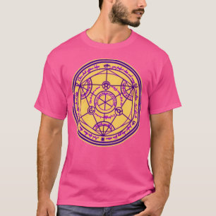 Camiseta Alquimia geométrica Símbolos sagrados morado y ama