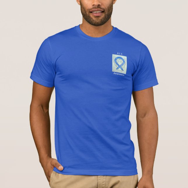 Camiseta ALS Awareness Blue Ribbon Angel Personalizado Tee (Anverso)