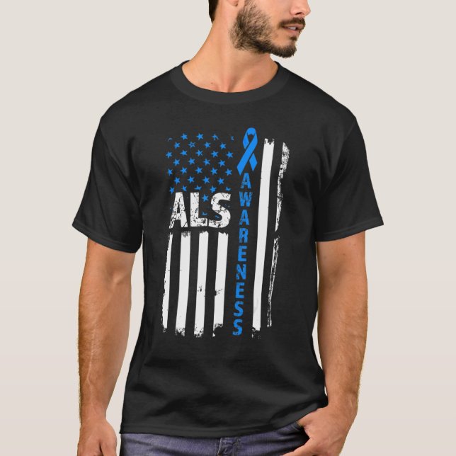 Camiseta Als Awareness Blue Ribbon Bandera de Estados Unido (Anverso)