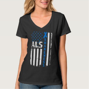 Camiseta Als Awareness Blue Ribbon Bandera de Estados Unido