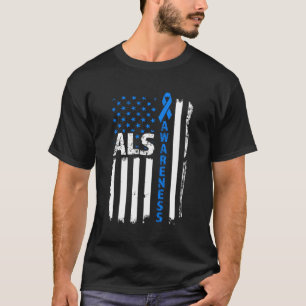 Camiseta Als Awareness Blue Ribbon Bandera Estadounidense