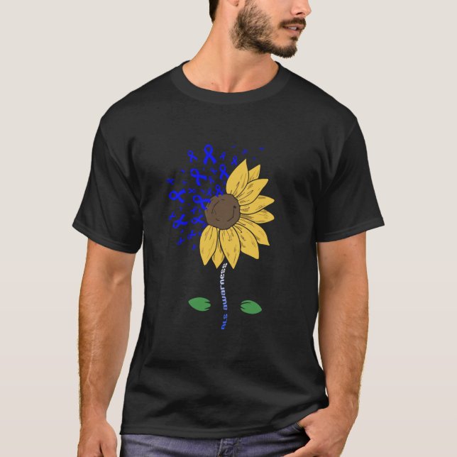 Camiseta Als Awareness Mes Sunflower Blue Ribbon Family S (Anverso)