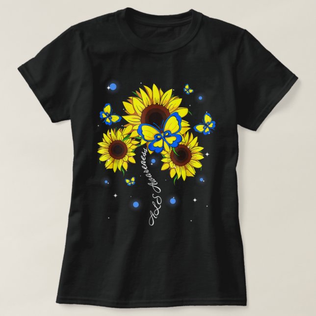Camiseta ALS Awareness Sunflower Butterfly Ribbon  (Diseño del anverso)