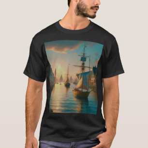 Camiseta alta Buques en el río al anochecer