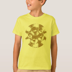 Camiseta altavoces de música naranja en círculo