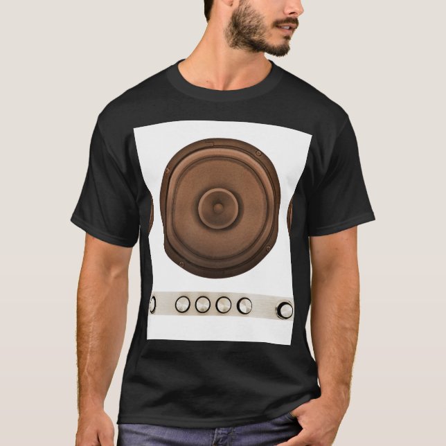 Camiseta Altavoces retro: marrón, blanco aislado. (Anverso)
