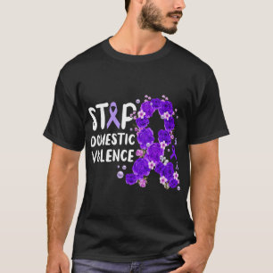 Camiseta Alto a la violencia doméstica, rosas púrpura en el