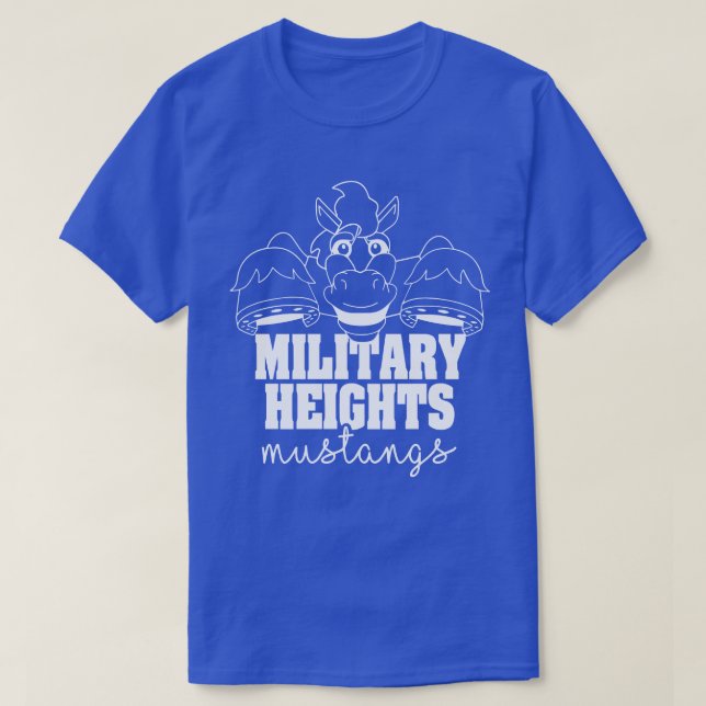 Camiseta Altos militares Mustangs blanco sobre azul (Diseño del anverso)