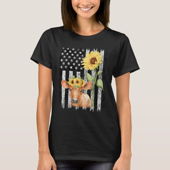 Camiseta Altura de cultivo de girasol de vaca de bandera es (Anverso)