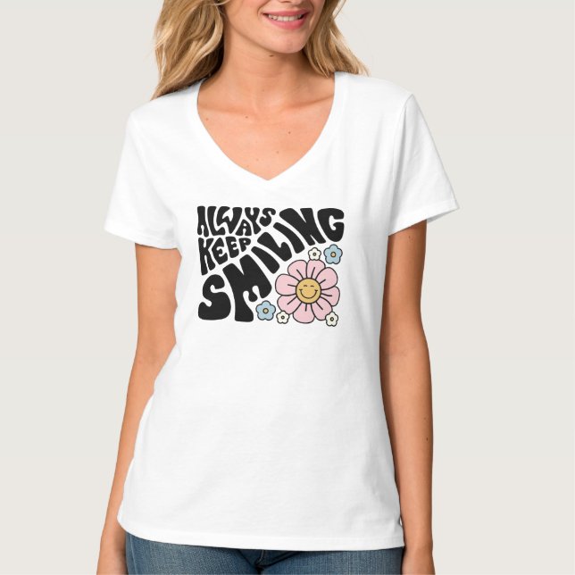Camiseta "Always Keep Smiling" Groovy 70s Font (Anverso)