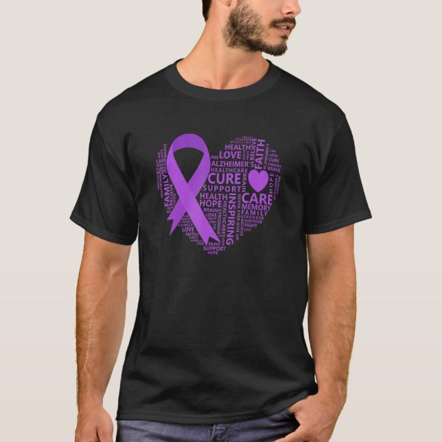 Camiseta Alzheimer Awareness Heart Purple Ribbon (Anverso)