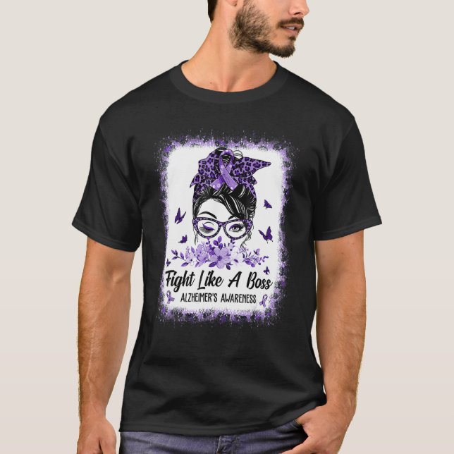 Camiseta Alzheimer Awareness Messy Bun Girl Leopard (Anverso)