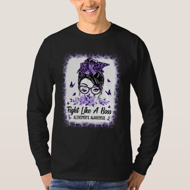 Camiseta Alzheimer Awareness Messy Bun Girl Leopard (Anverso)