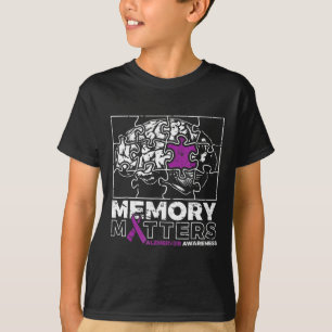 Camiseta Alzheimer del rompecabezas de la cinta morada de l