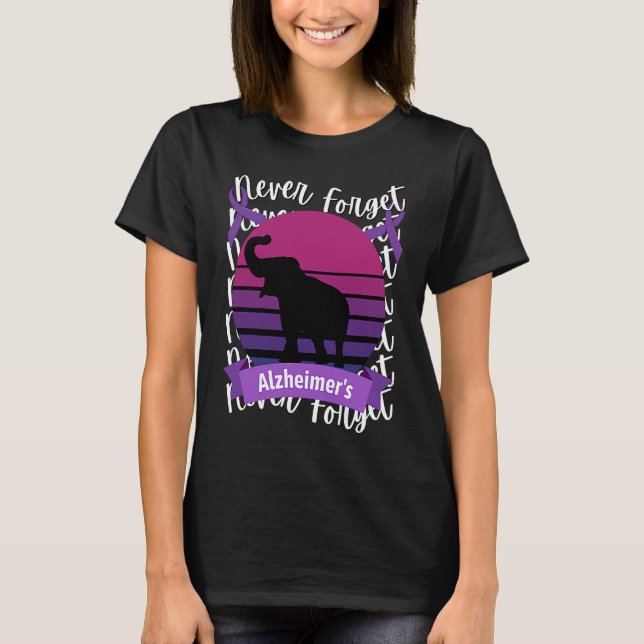 Camiseta Alzheimer's Awareness Elephant Retro Sunset Purple (Anverso)