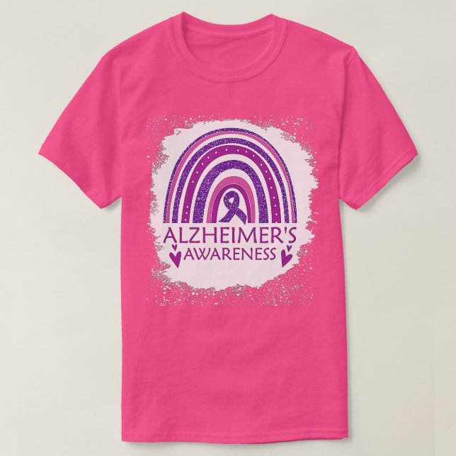 Camiseta Alzheimers Conciencia Bleached Rainbow Purple Ribb (Diseño del anverso)
