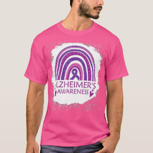 Camiseta Alzheimers Conciencia Bleached Rainbow Purple Ribb