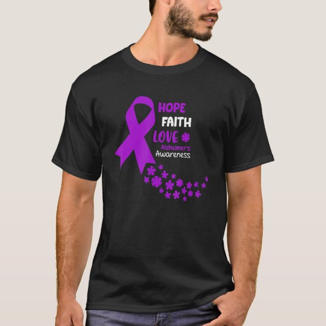 Camiseta Alzheimers Conciencia Esperanza Fe Amor a los alzh (Anverso)