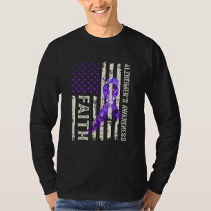 Camiseta Alzheimers Conciencia Púrpura Bandera Americana F