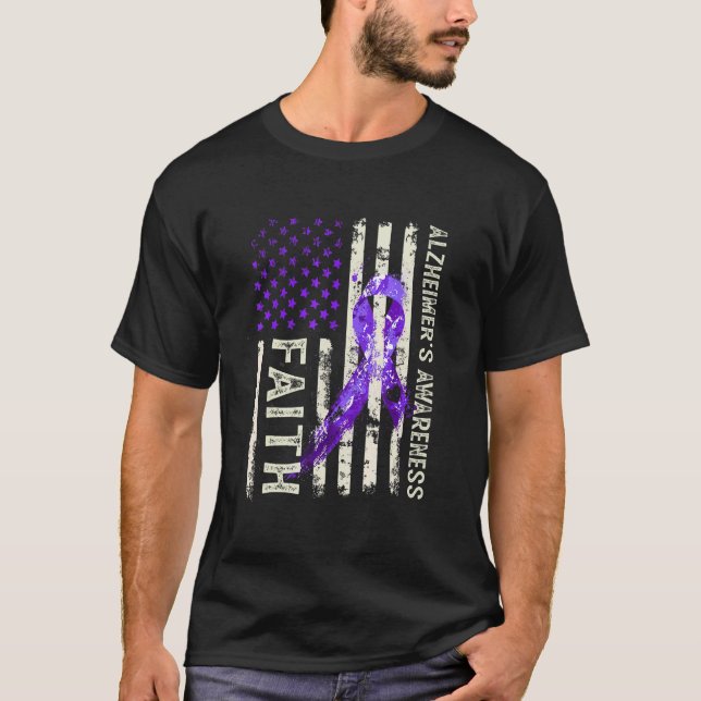 Camiseta Alzheimers Conciencia Púrpura Bandera Americana F (Anverso)