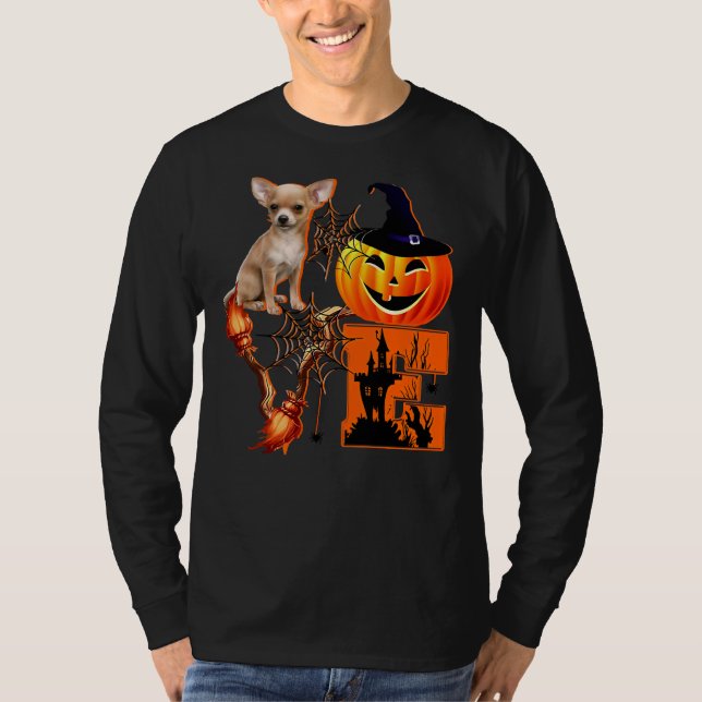 Camiseta Ama A Chihuahua Aterrador Gorra De Calabaza Y Esco (Anverso)